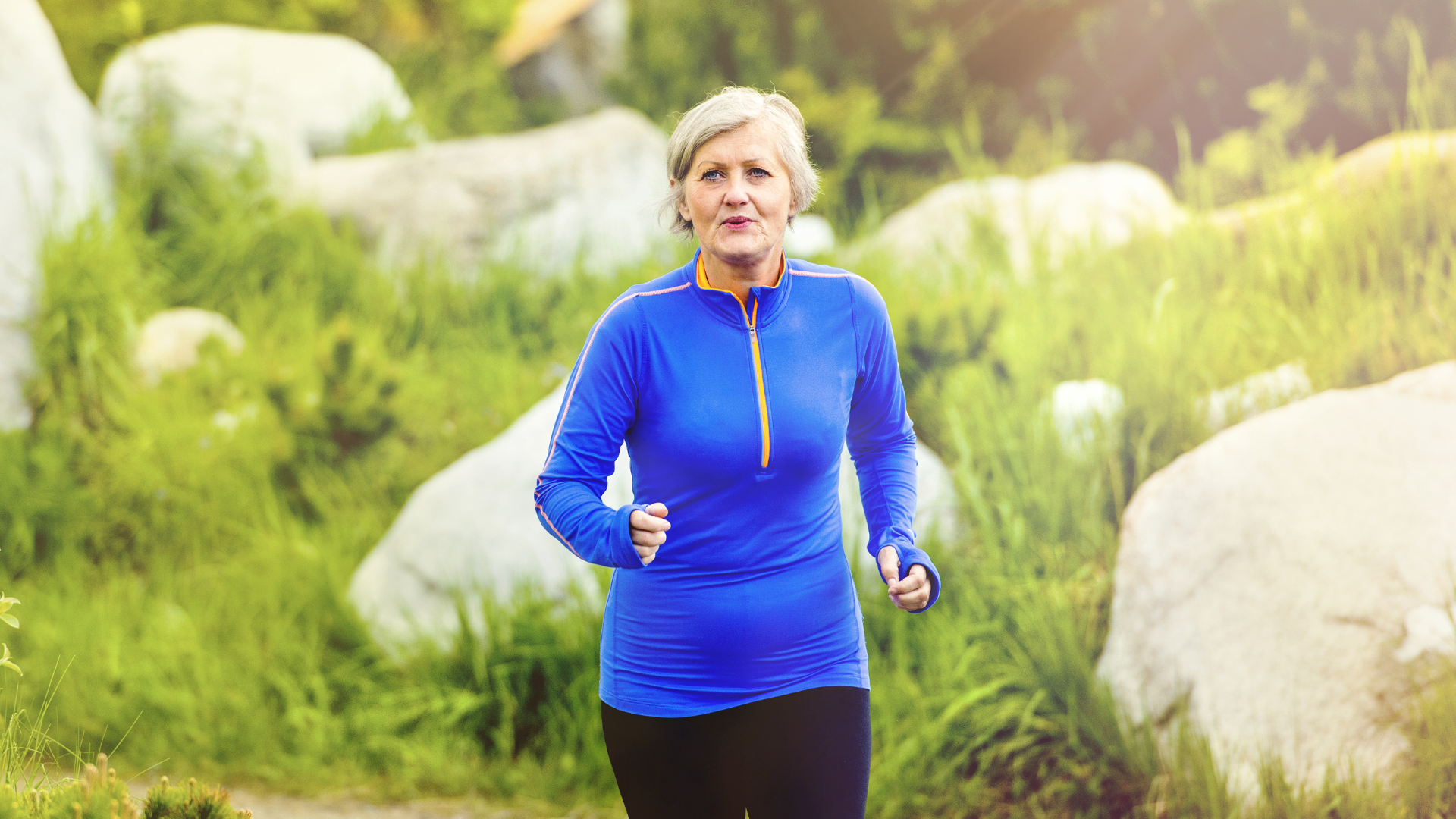 White woman aged 55-65 running