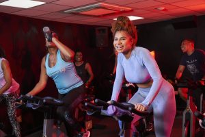 Two black women in a spin class