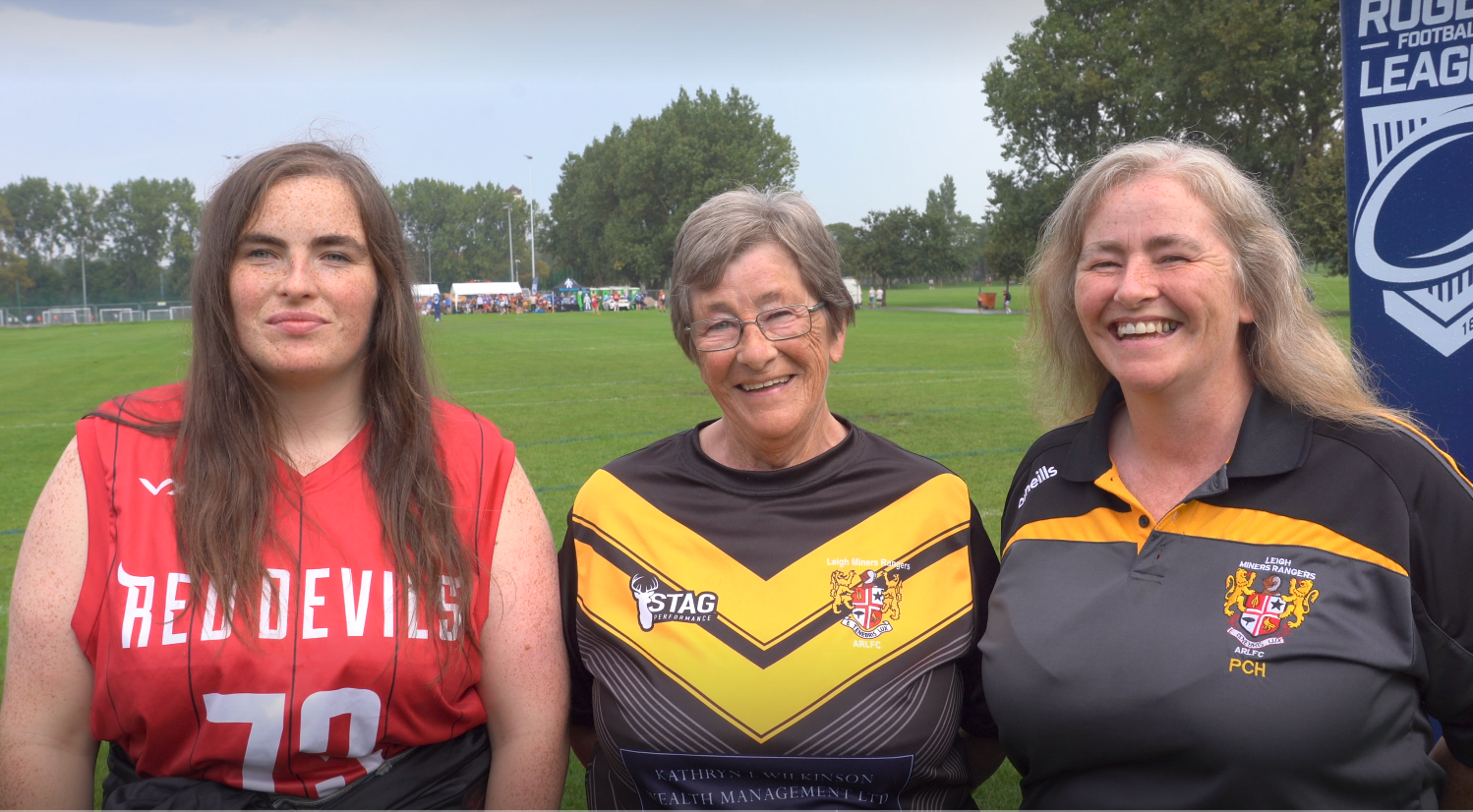 Mum, daughter and grandma playing rugby league together