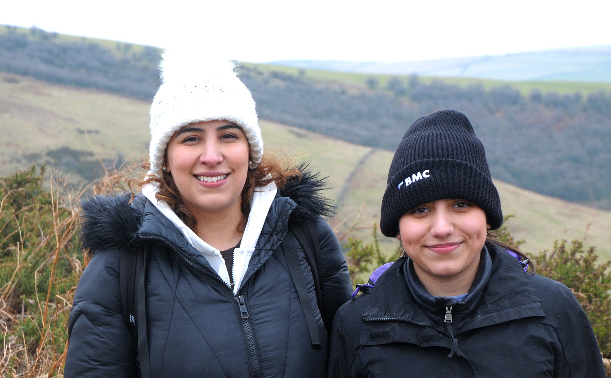 Mum and daughter Sadia and Khalisah walking together in the Peak District