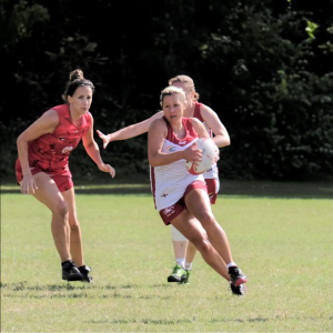 Sarah competing on the England Women's 35s Touch Rugby team