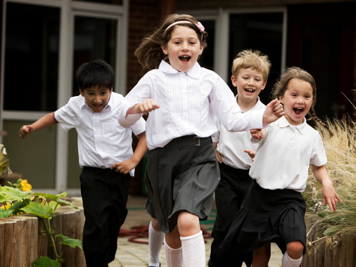 School children running