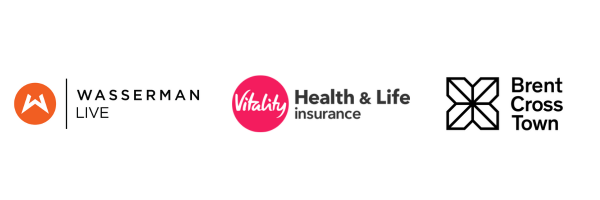 Wasserman Live logo. Vitality logo, Brent Cross Town logo