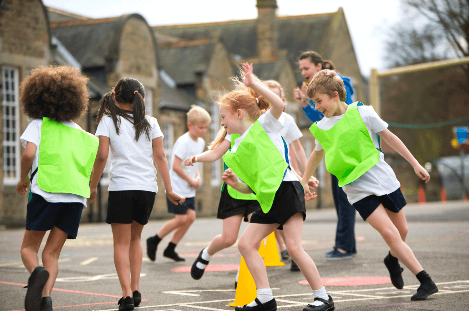 A group of primary school children playing in their school playground